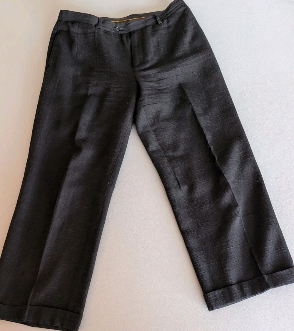 100% Silk Black Dress Pants Size L Tailored Luxury Trousers Business Office